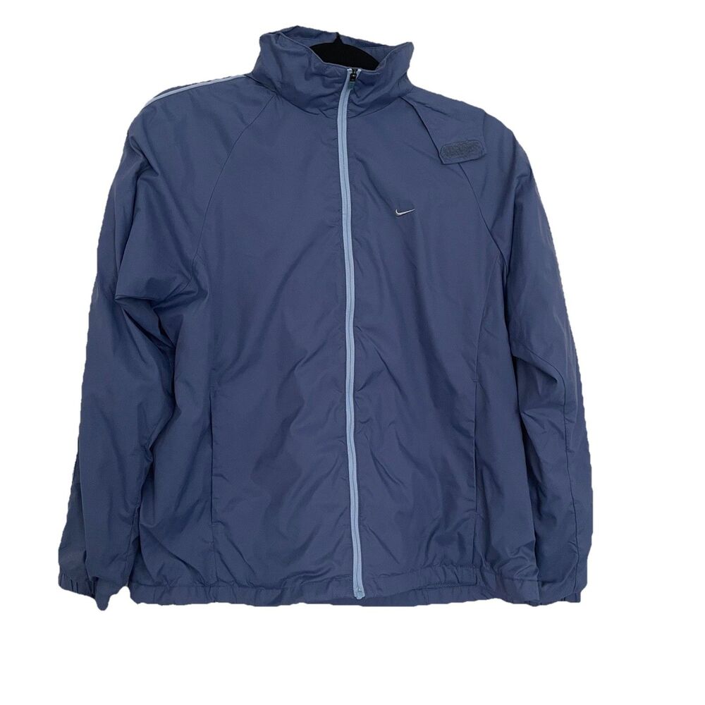 Rare Vintage NIKE Striped Swoosh Full Zip Windbreaker Jacket 90s 2000s Blue SZ M